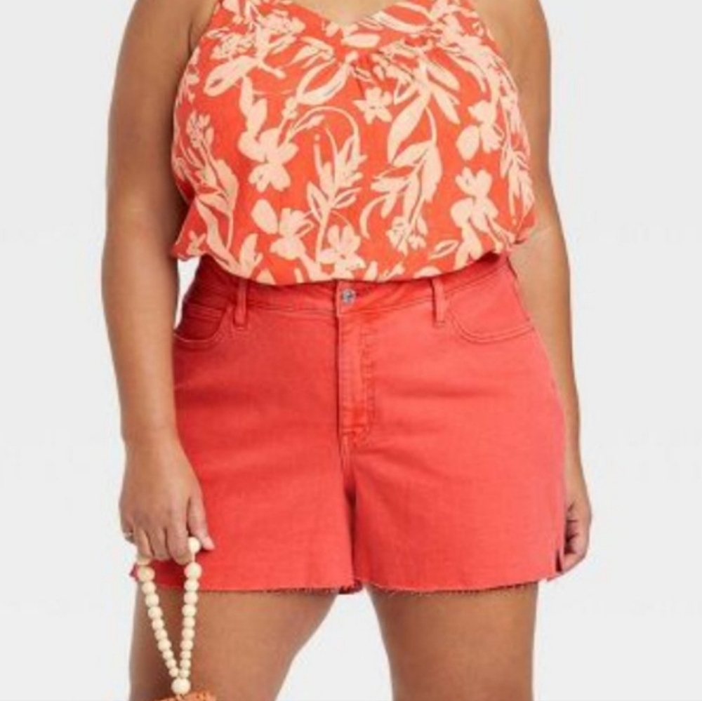 🆕️Plus Size High-Rise Stretch Denim Jean Shorts, Ava & Viv - Orange / Co